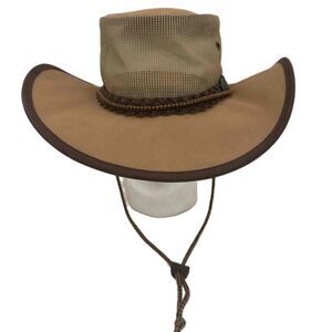 Australian Brown Wide Brim Mesh Crown Leather Hat One Size